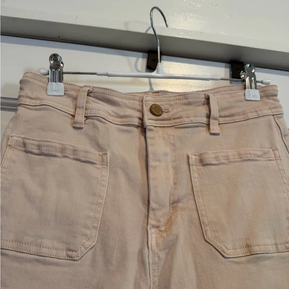 OAT Tan Beige High Waisted Wide-Leg Pants with Cute Front Pockets - Picture 2 of 4